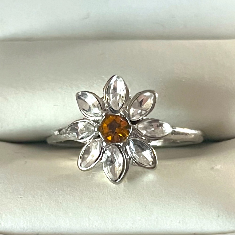 Citrine Daisy Flower Ring